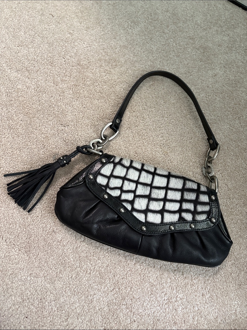 Vintage Y2K Kate Landry Pony Hair and Leather Baguette Bag